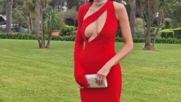 Sexy - Ample cleavage in peekaboo scarlet dress (2022)